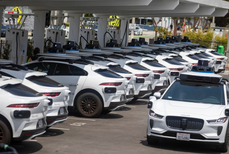 Waymo cars lined up