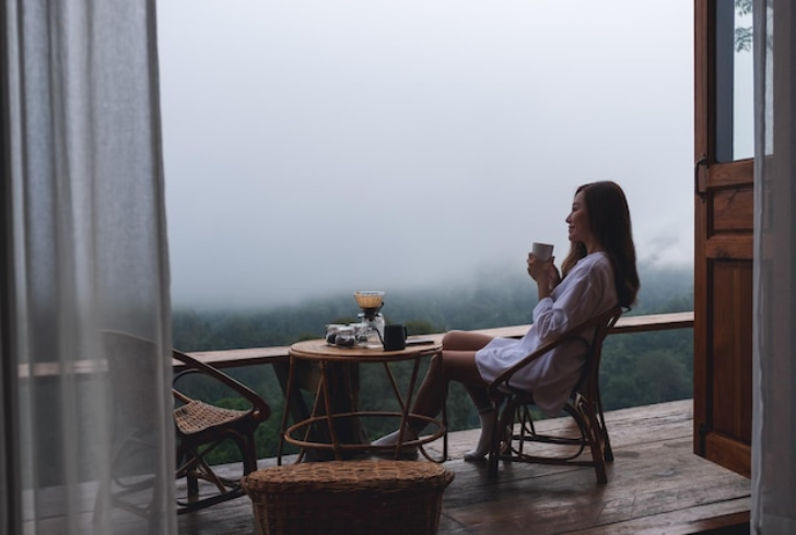 Woman enjoying peaceful simple moment